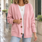 Ribbed V-Neck Cardigan with Dropped Shoulders