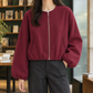 Balloon Sleeve Jacket Polyester Cropped with Round Neck and Full Zip