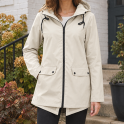 Hooded Jacket Polyester Straight with Full Zip and Fishtail Hem