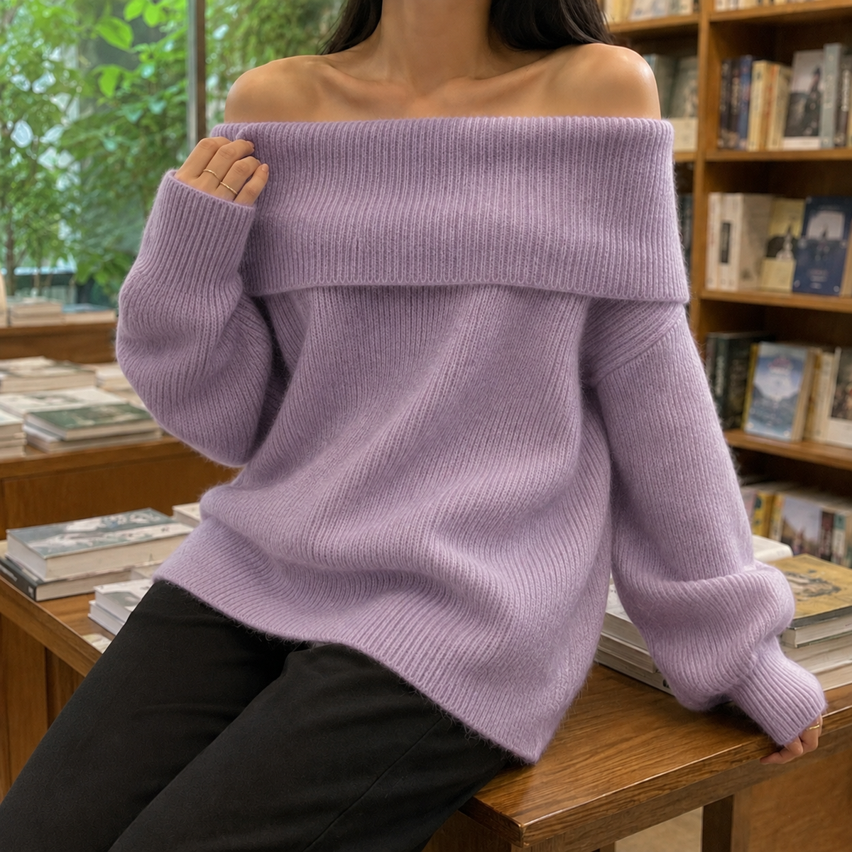 Off-Shoulder Jumper with Dropped Shoulders