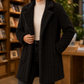 Coat Polyester Longline with Raised Cable Texture and Notched Lapels