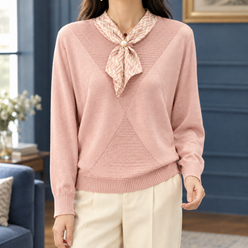 Scarf Neck Jumper with Patterned Tie