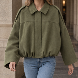 Jacket Faux Suede Cropped with Pointed Lapel Collar and Cape Sleeves