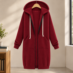 Overcoat Polyester Longline with Drawcord Hood and Full Zip