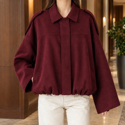Blouson Jacket Faux Suede with Concealed Zip and Gathered Hem