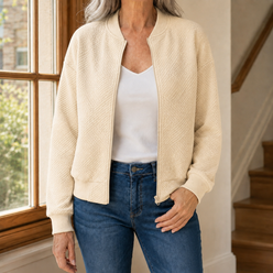 Jacket Polyester Raised Geometric Texture with Full Zip, Ribbed Trim