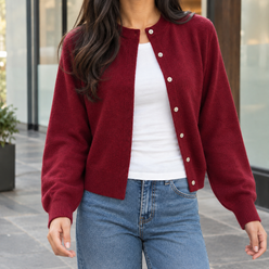 Round Neck Knitted Cardigan