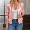 Bomber Jacket Polyester Metallic Shine Hip-Length with Ribbed Trims