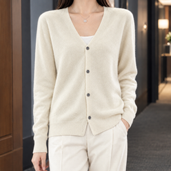 Fine Wool V-Neck Cardigan with Easy Drape