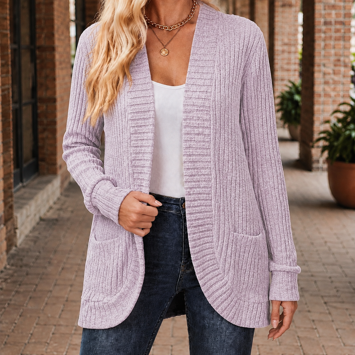 Deep Ribbed Cardigan with Relaxed Shape