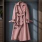 Overcoat Polyester Double-Breasted Long Flared with Buckled Belt