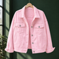 Denim Jacket Cotton Blend Relaxed with Four Pockets and Turned Cuffs