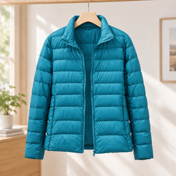 Jacket Cashmere-Feel Quilted Polyester with Stand Collar and Zip
