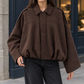 Bomber Jacket Faux Suede with Batwing Sleeves and Gathered Bubble Hem