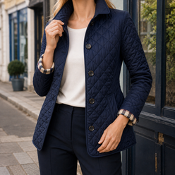 Quilted Jacket Polyester Diamond-Quilted with Checked Turn-Back Cuffs