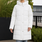 Puffer Jacket Polyester Longline with Padded Hood and Side Vents