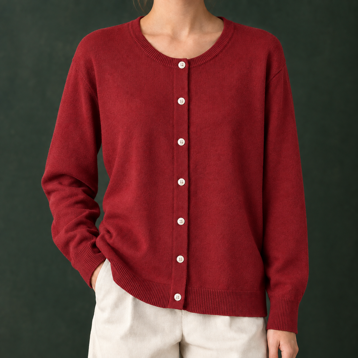 Smooth Soft Knit Round Neck Cardigan