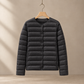 Quilted Jacket Lightweight Down Slim with Round Neck and Welt Pockets
