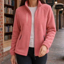 Fleece Jacket Soft Textured with High Stand Collar and Zip Pockets