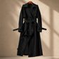 Overcoat Polyester Longline with Wide Lapels, Tie Belt and Cuff Straps