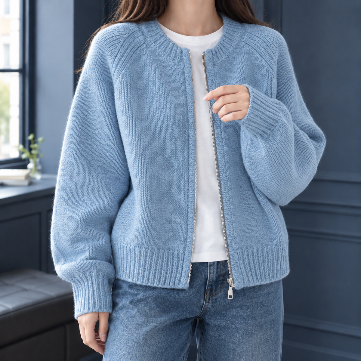 Loose Cropped Cardigan with Chunky Texture