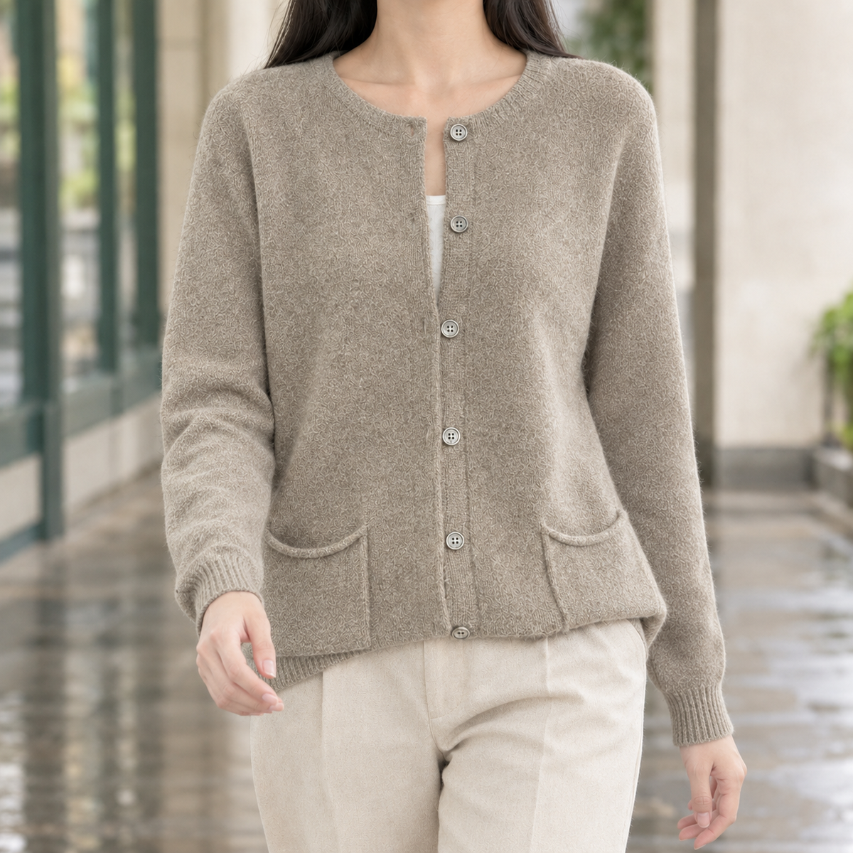 Cardigan with Curved Patch Pockets