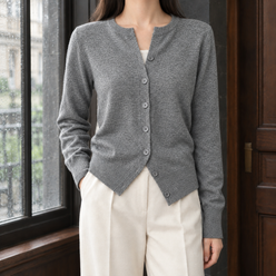 Fine Knit Button-Front Cardigan, Hip Length