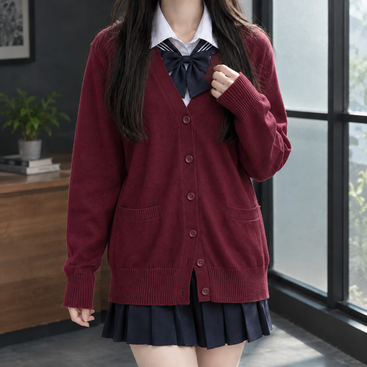 Cotton-Blend V-Neck Button Cardigan