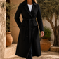 Overcoat Polyester Double-Breasted with Tie Belt and Notch Lapels