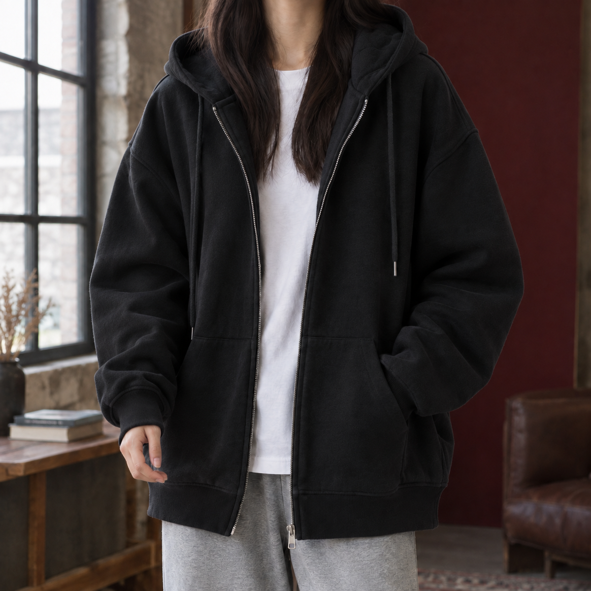 Soft Knit Finish Oversized Hoodie