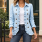 Gingham Jacket Polyester Fitted with Ruffled Front and Curved Hem