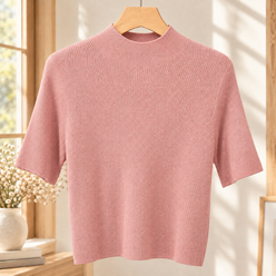 Finely Ribbed Lightweight Mock Neck Top
