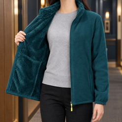 Fleece Jacket with Stand Collar, Full Zip and Zip Pockets