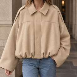 Jacket Faux Suede Cropped with Pointed Lapel Collar and Cape Sleeves