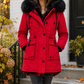 Overcoat Polyester Longline with Plush-Trimmed Hood and Cinched Waist