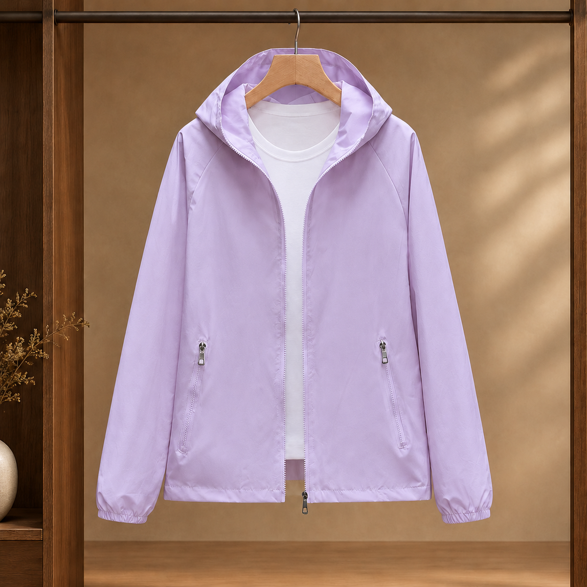 Hooded Jacket Polyester with Full Zip and Two Zipped Pockets