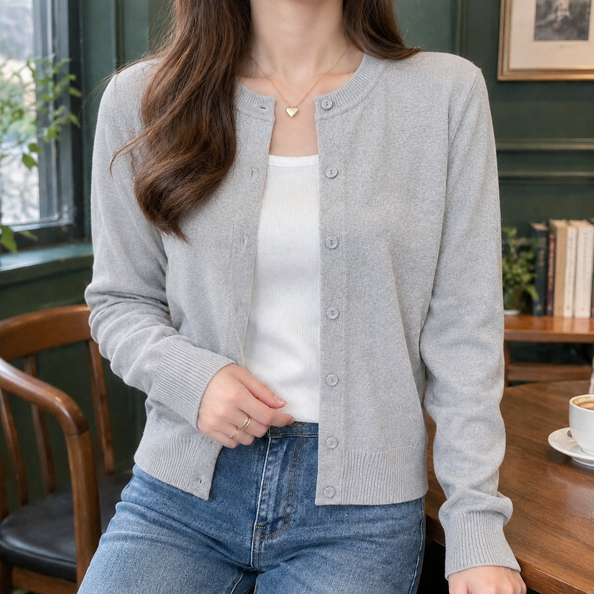 Fine Knit Cardigan with Tonal Buttons