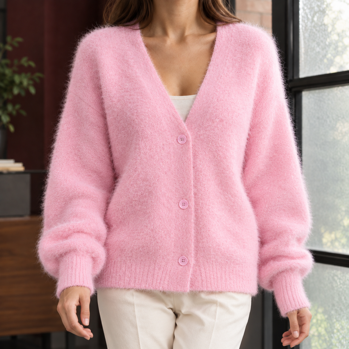 Oversized Wool-Blend V-Neck Cardigan