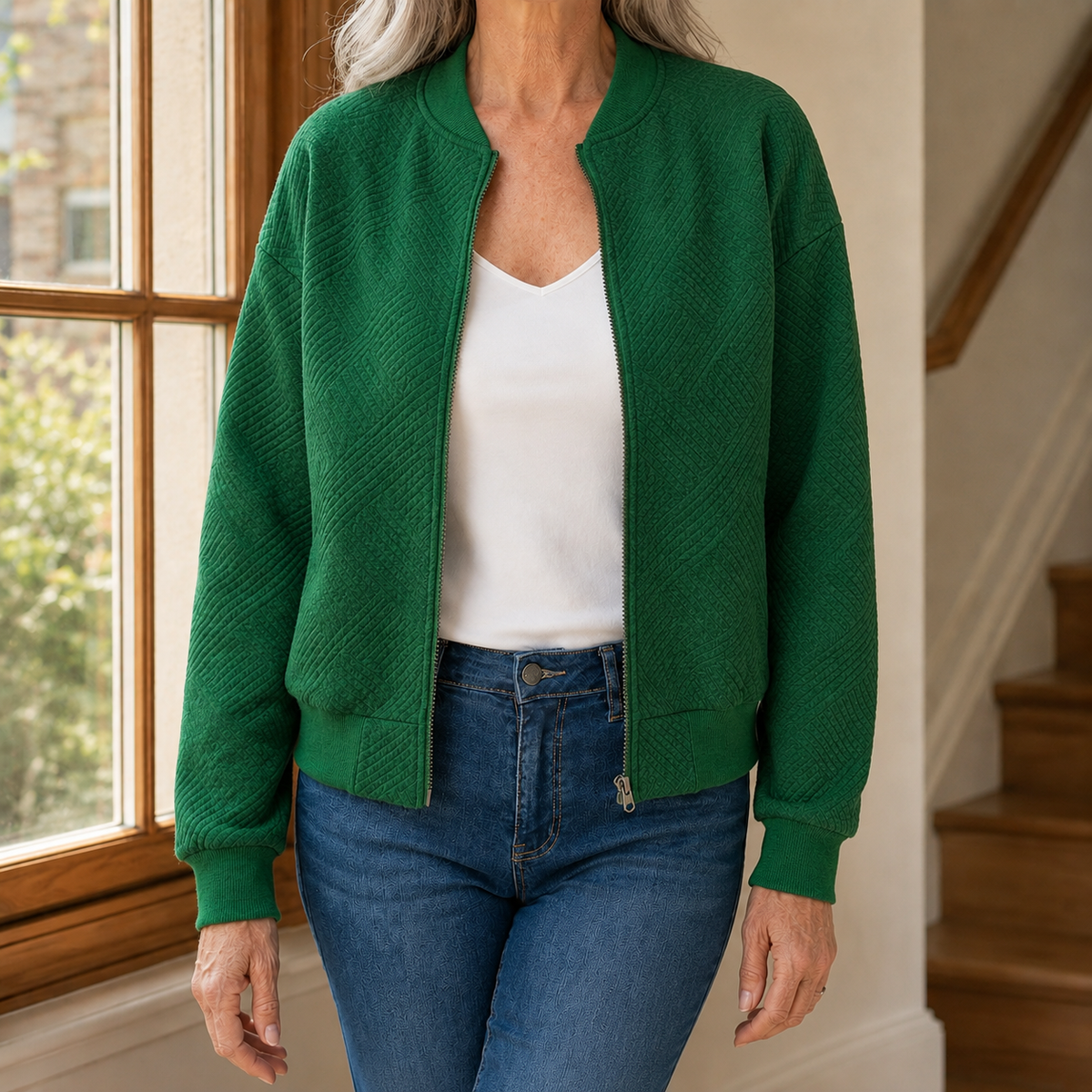 Jacket Polyester Raised Geometric Texture with Full Zip, Ribbed Trim