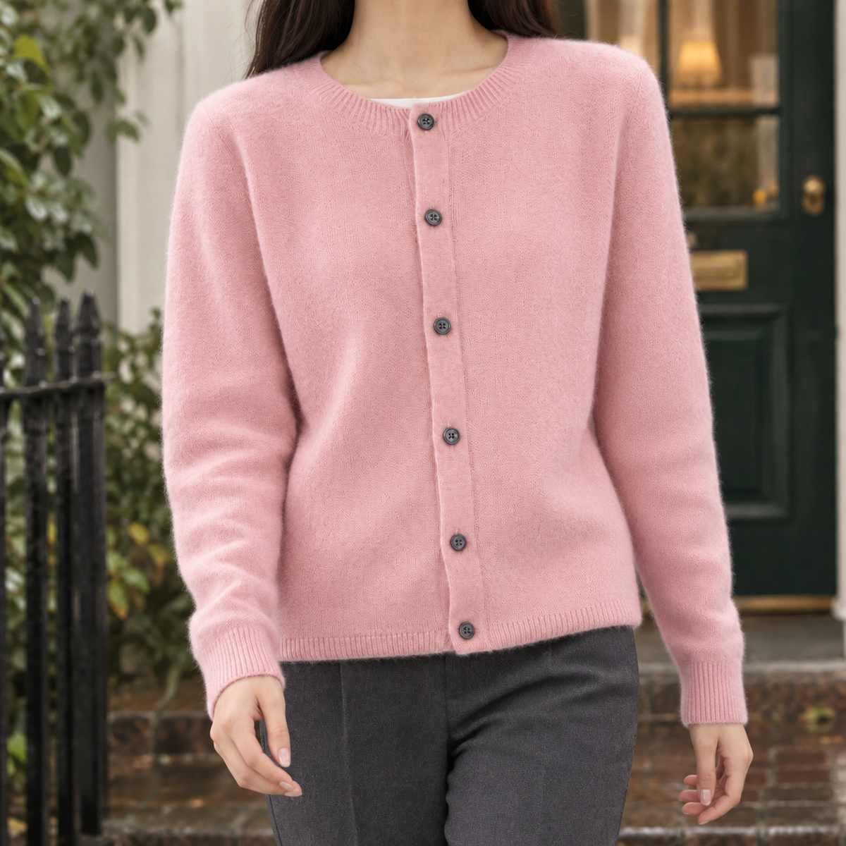Soft Wool Button-Front Cardigan