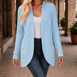 Deep Ribbed Cardigan with Relaxed Shape