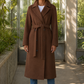 Overcoat Polyester Tailored Double-Breasted with Self-Tie Waist Belt