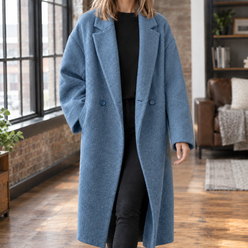 Coat Wool Blend Oversized Long with Broad Notched Lapels