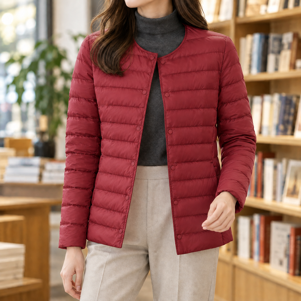 Down Jacket Nylon Lightweight with White Duck Down and Snap Front