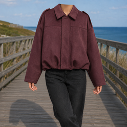 Bomber Jacket Faux Suede Oversized with Concealed Zip and Epaulettes