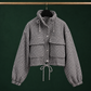 Utility Jacket Polyester Houndstooth Cropped with Flap Chest Pockets