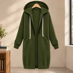 Overcoat Polyester Longline with Drawcord Hood and Full Zip