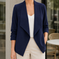 Blazer Polyester Draped Collarless with Open Front, Gathered Sleeves