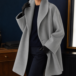 Coat Polyester Oversized Mid-Length with Broad Lapel Collar