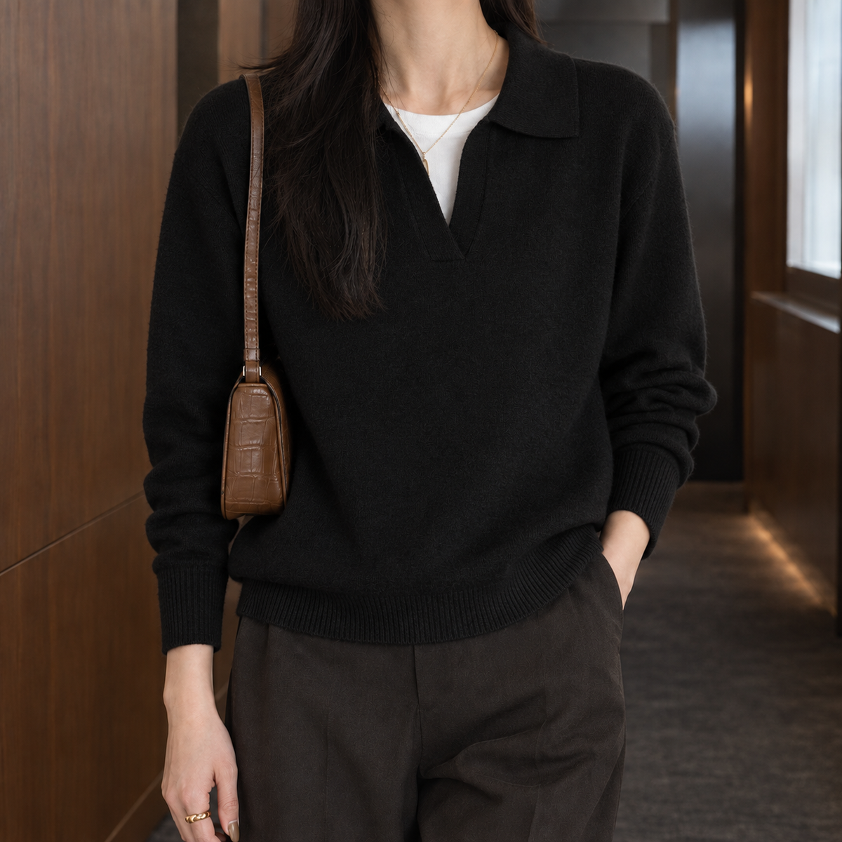 Relaxed Open Polo Collar Jumper